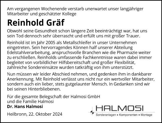 Traueranzeige von Reinhold Gräf von GESAMT
