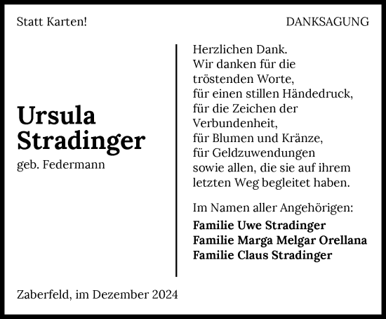 Traueranzeige von Ursula Stradinger von GESAMT