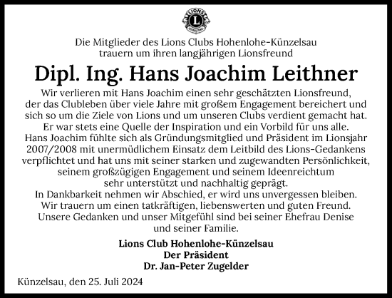 Traueranzeige von Hans Joachim Leithner von GESAMT