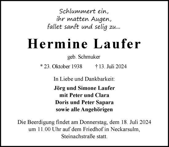 Traueranzeige von Hermine Laufer von GESAMT