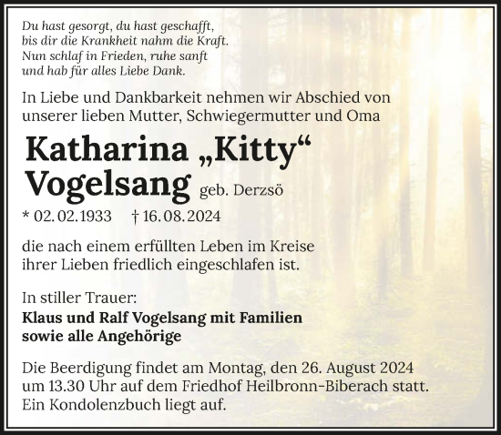 Traueranzeige von Katharina Kitty von GESAMT