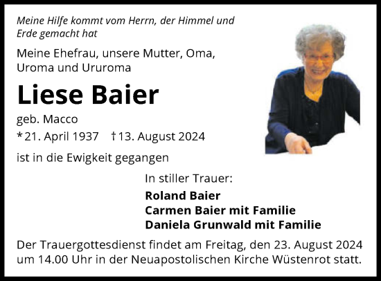 Traueranzeige von Liese Baier von GESAMT