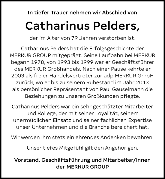 Traueranzeige von Catharinus Pelders von GESAMT