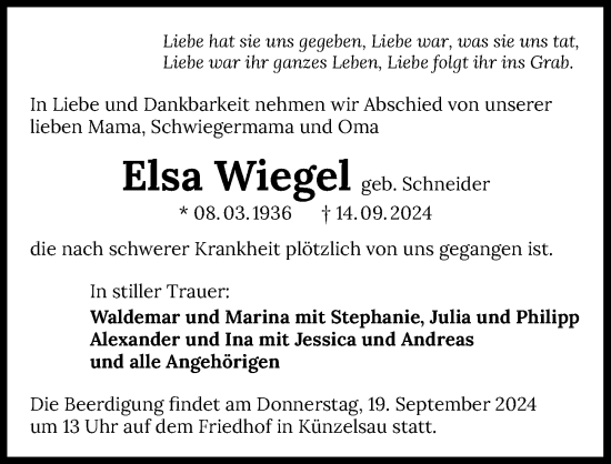 Traueranzeige von Elise Wigel von GESAMT