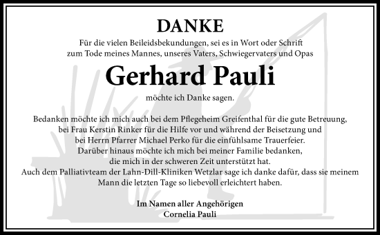 Traueranzeige von Gerhard Pauli von Wetzlarer Neue Zeitung