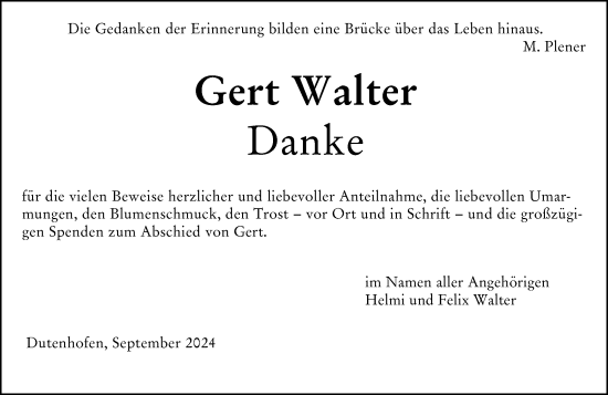 Traueranzeige von Gert Walter von Wetzlarer Neue Zeitung