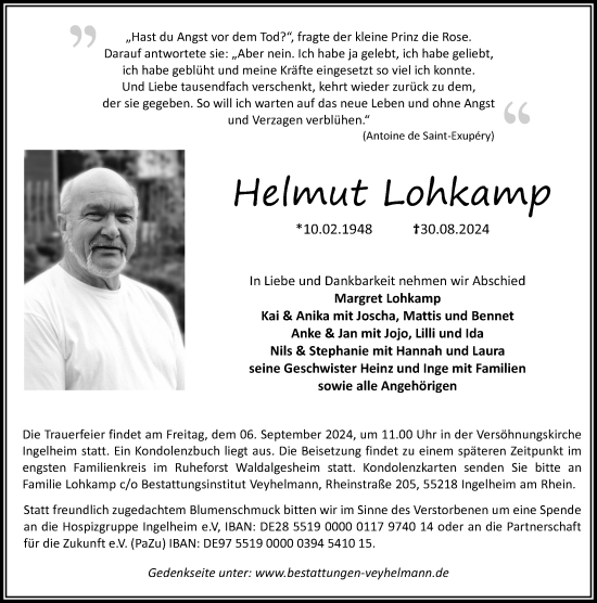 Traueranzeige von Helmut Lohkamp von Allgemeine Zeitung Rheinhessen-Nahe