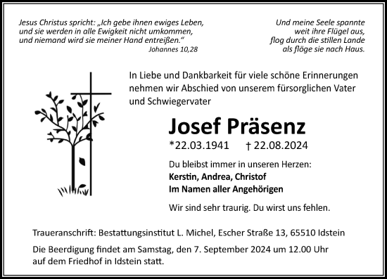 Traueranzeige von Josef Präsenz von Idsteiner Land/Untertaunus
