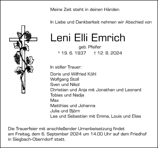 Traueranzeige von Len Elij Emrich Emrich von Dill Block