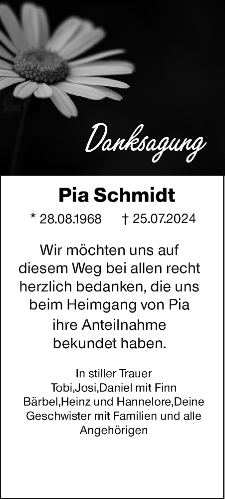 Traueranzeige von Pija Schmidt von Dill Block