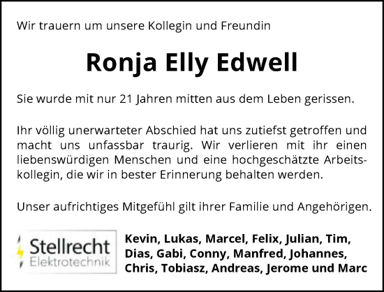 Traueranzeige von Ronja Ely Edwell von GESAMT