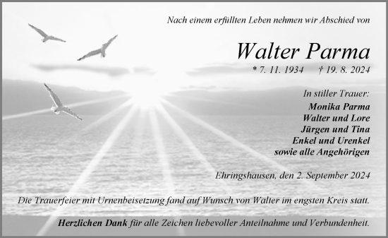 Traueranzeige von Walter Parma von Wetzlarer Neue Zeitung