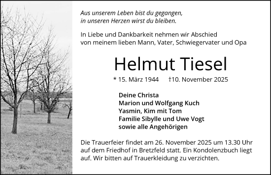 Traueranzeige von Helmut Tiesel von GESAMT