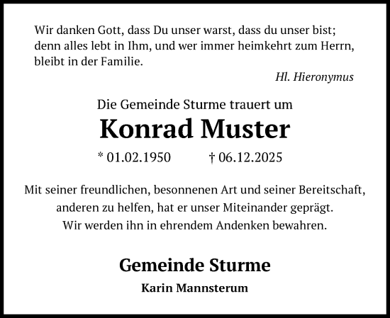 Traueranzeige von Konrad Muster-Ohne 