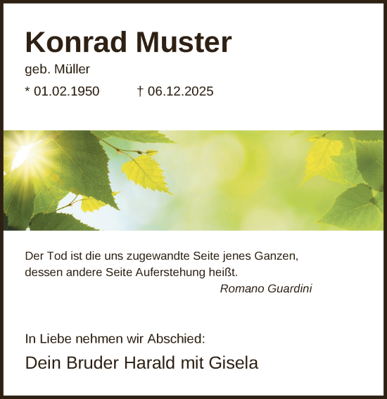 Traueranzeige von Konrad Muster-Ohne 