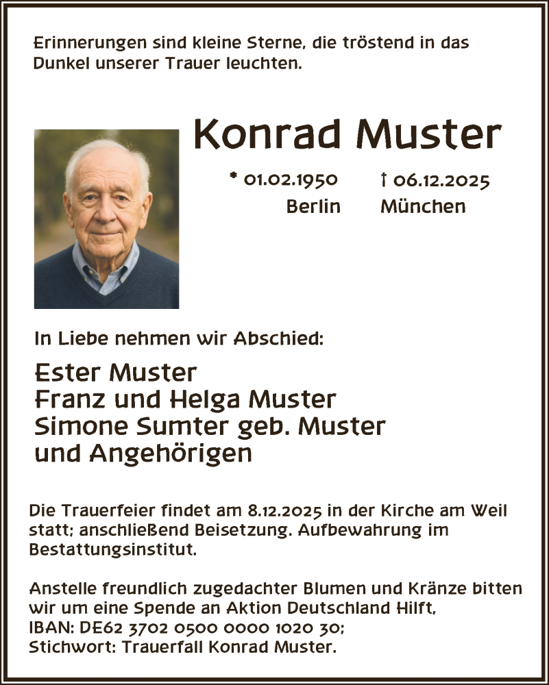  Traueranzeige für Konrad Muster vom 15.12.2025 aus VRS
