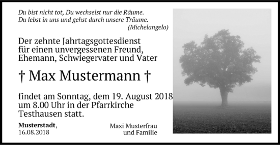 Traueranzeige von Hans Muster 