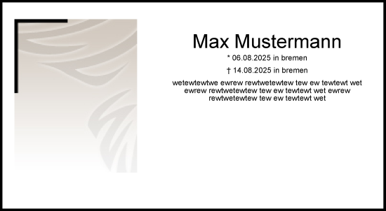 Traueranzeige von Max Musterman von nicht übersetzt (Sprachdatei fehlerhaft)