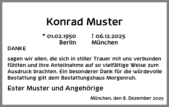 Traueranzeige von Konrad Muster-Drei 
