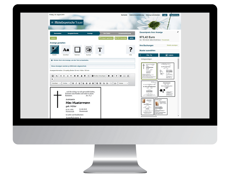 Traueranzeige Online aufgeben